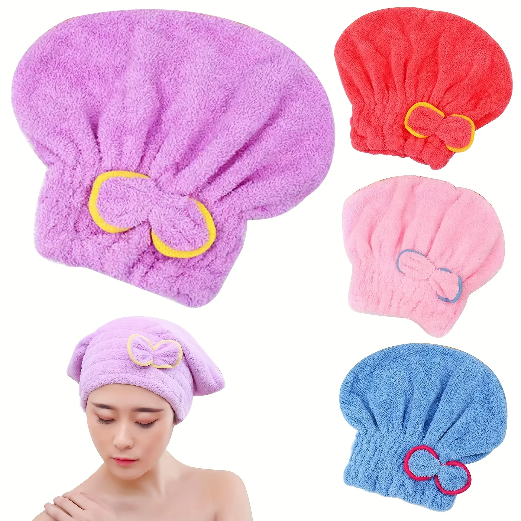 Women's Ultra-Fine Microfiber Hair Drying Towels, 4-Pack, Quick-Dry Elastic Turban Wrap for Relaxed and Normal Hair Types, Unsce