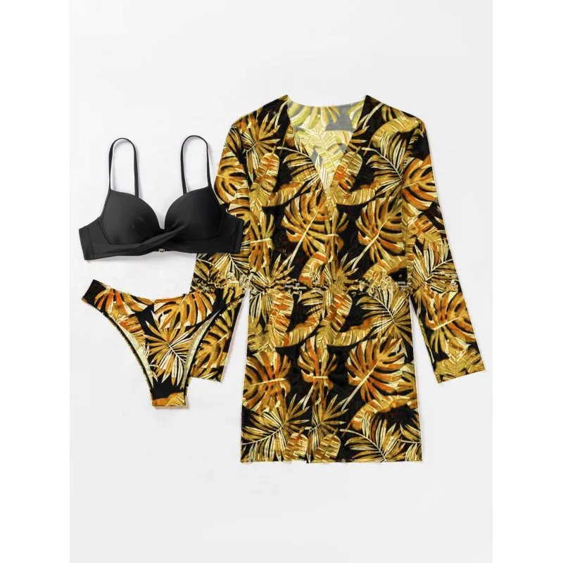 Swimsuit Three-piece Mesh Long-sleeved Sunscreen Outer 3 Pieces Bikin Women  Swimwear Купальник Swimming Suit for Women Biquini