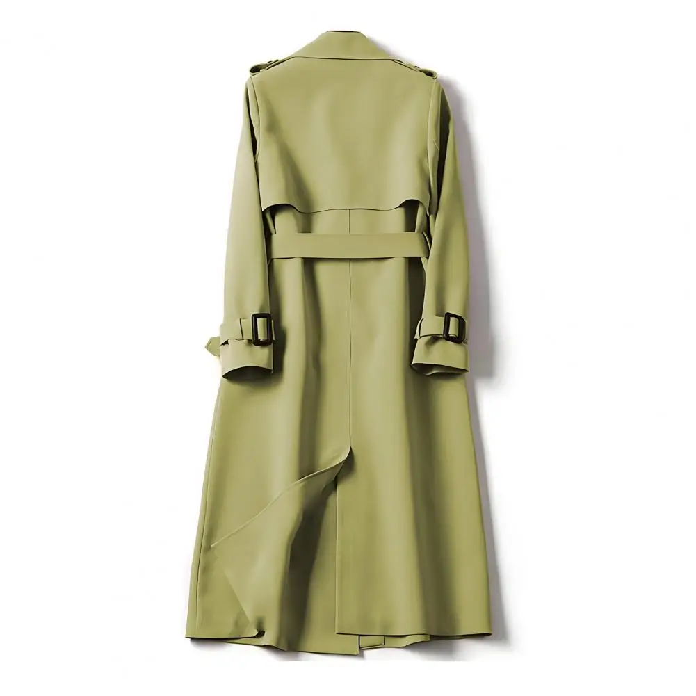 Womens Autumn Classic Double Breasted Long Trench Jacket with Belt Female Solid Color Lapels Windbreaker Winter Coat for Women