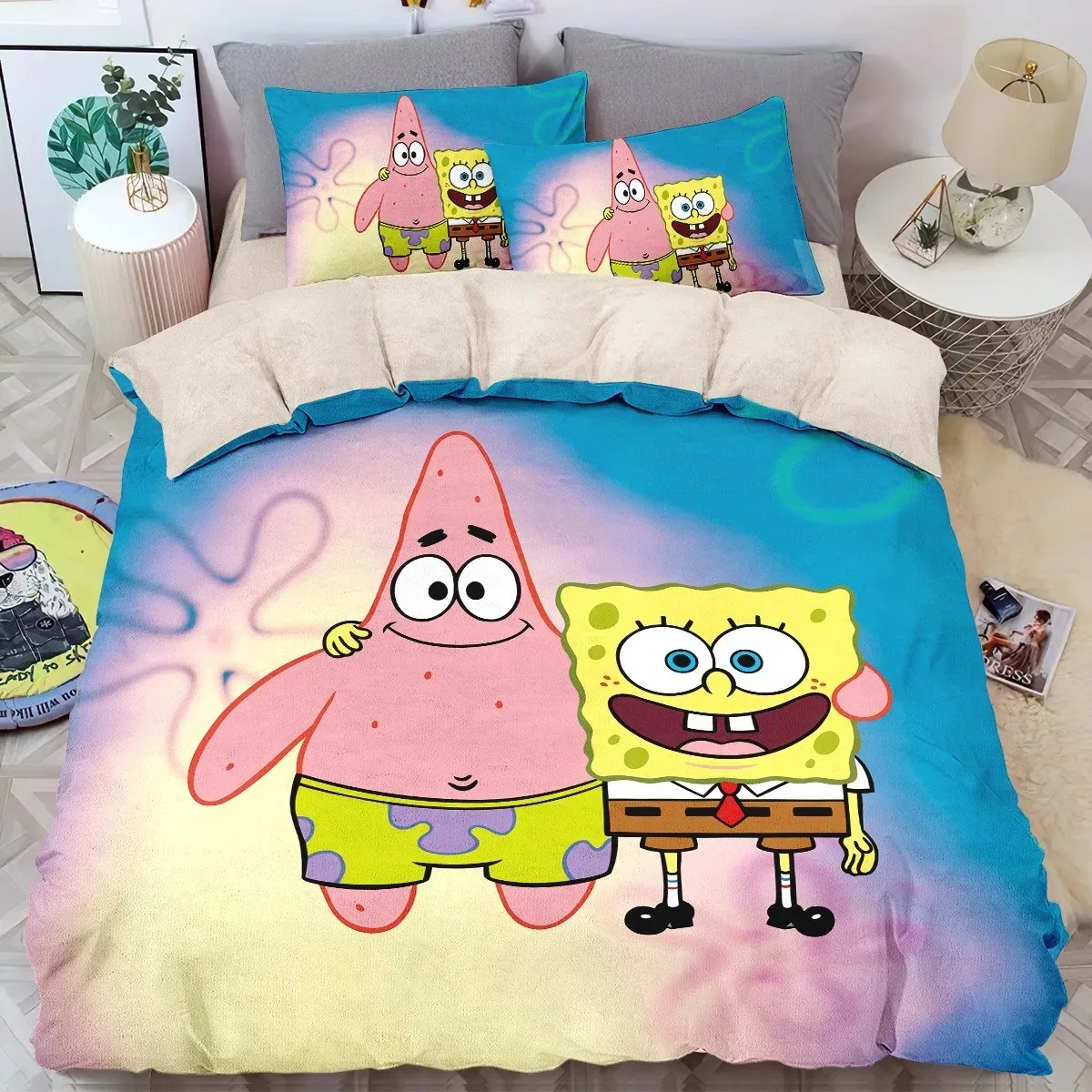 Spongebob Bedding Set Patrick Star Printed Children bedding set kids Quilt Cover 3D Children'S Bedding Children's Gifts