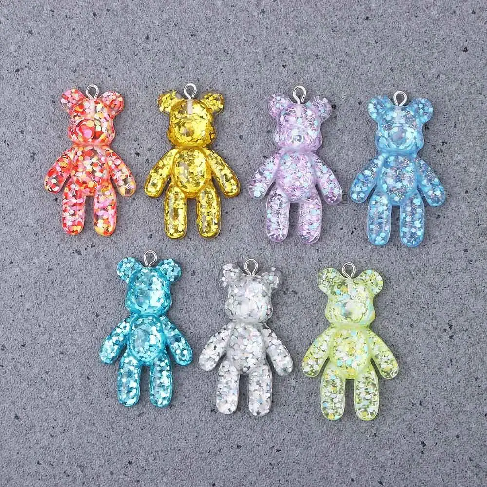 DIY Making Glitter Flatback Jewelry Accessories Keyring Bracelets Charm DIY Drop Necklace Little Bears Pendant Bear Keychain