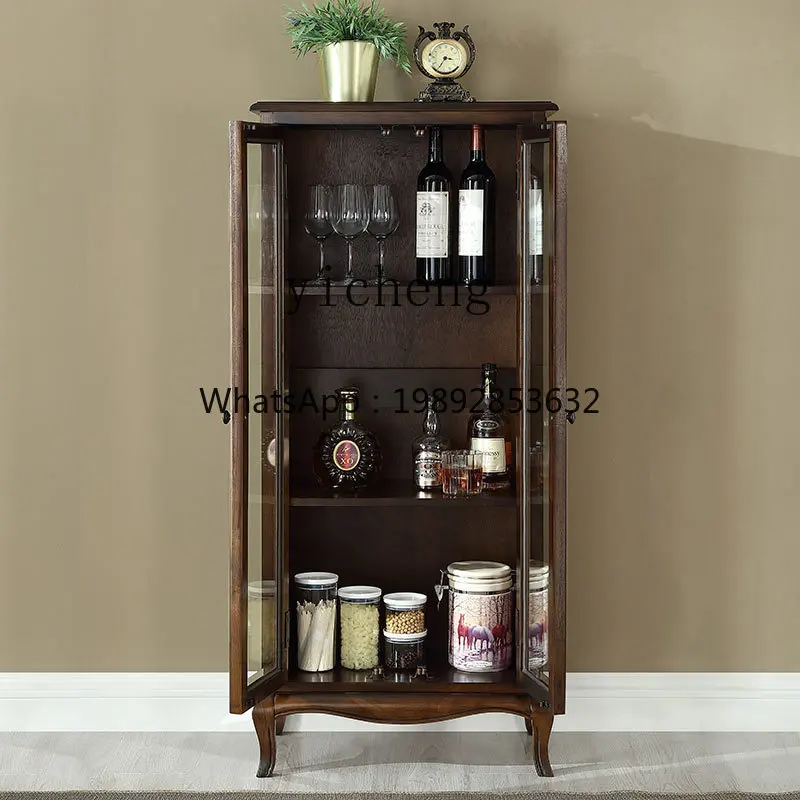 ZZTQH solid wood wine cabinet European style living room wall collection cabinet shelf glass with door display side cabinet