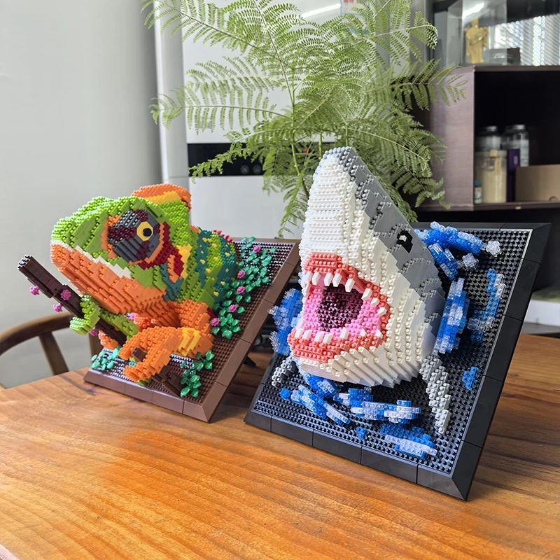 

3D Building Blocks Shark Monster Head Mural Wall Block DIY Animal Pendant Wall Decor Wall Hanging Sculpture Home Decor Toys Gift