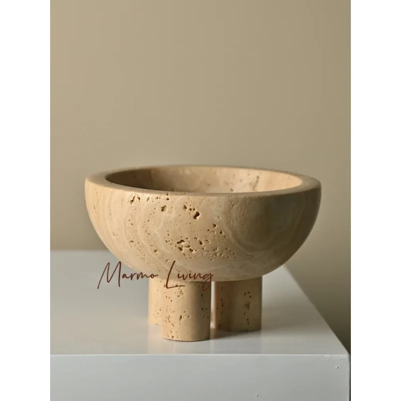 Natural Marble Serving Tray for Coffee Table and Living Room Luxury Fruit Bowl with Pedestal for Kitchen Counter