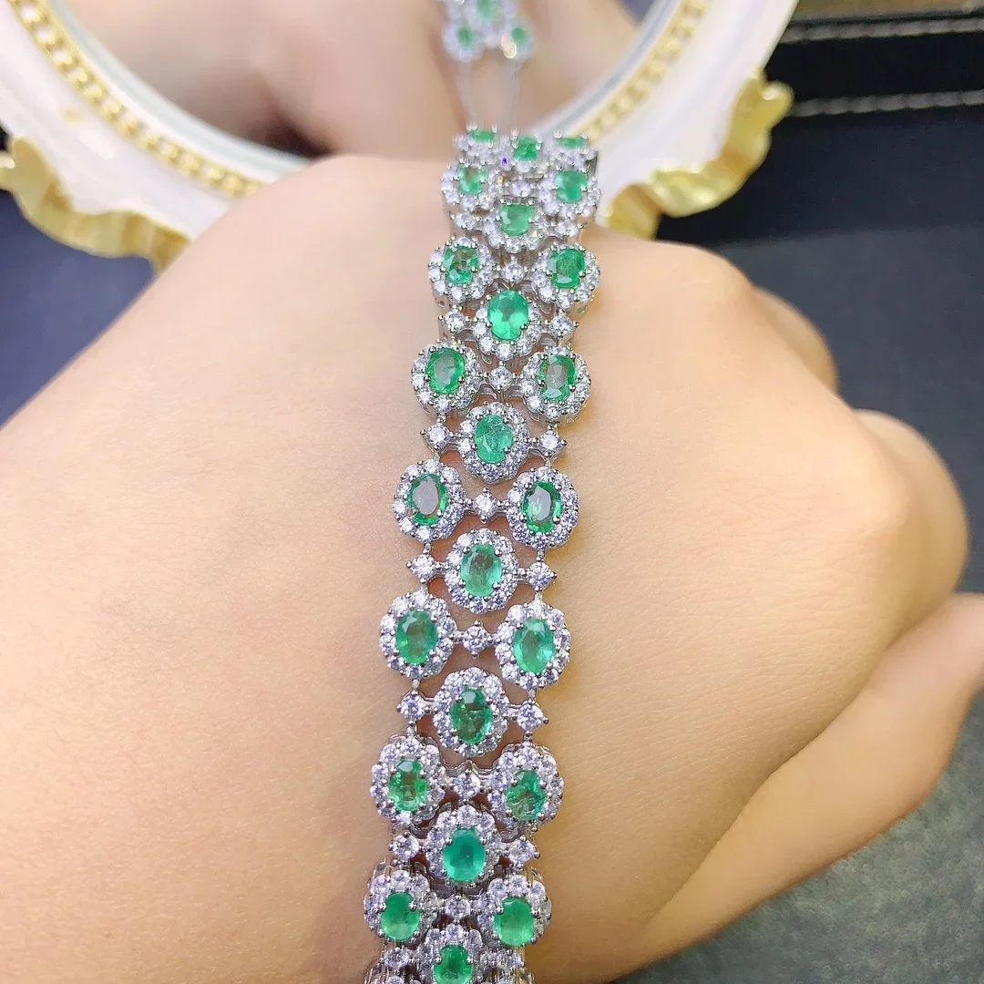 925 Silver Emerald natural Gem bracelet luxury  jewelry Women\'s free shipping Christmas women\'s bracelet boutique