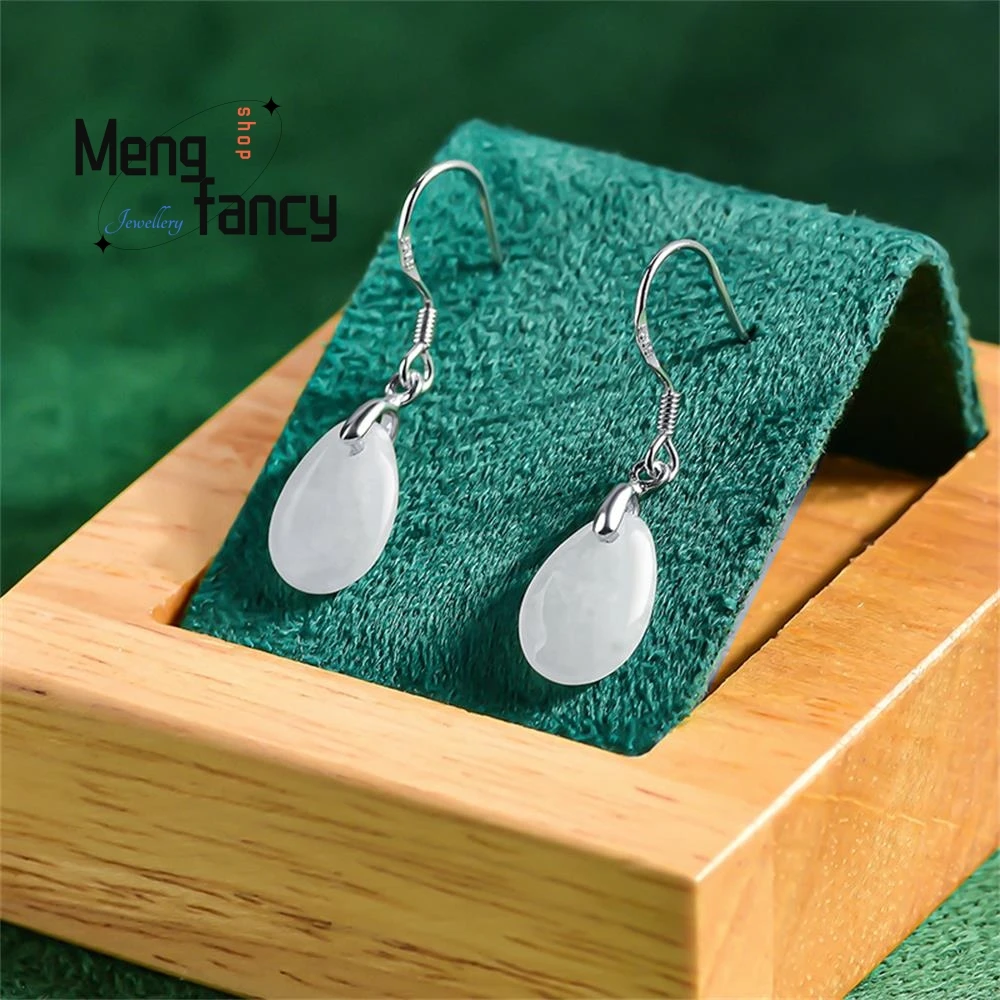 

High-grade S925 Silver Inlaid Natural A-goods Jadeite Water Drops Earrings Simple Exquisite Elegant Fashion Jewelry Holiday Gift