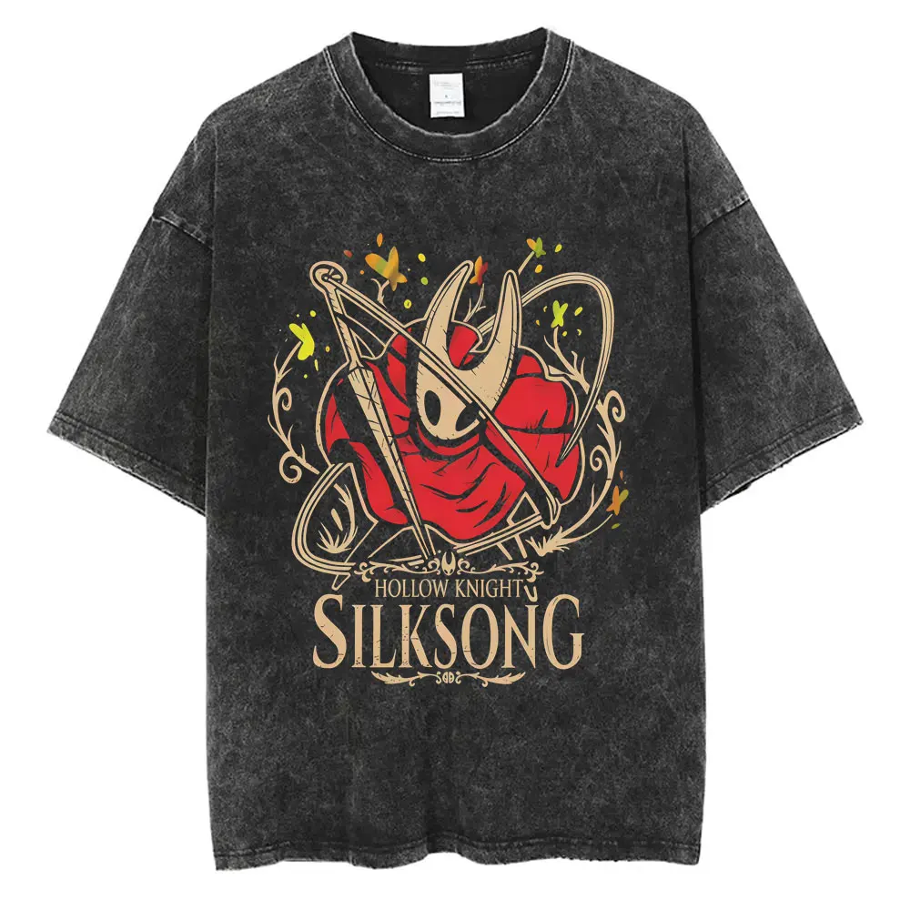 

Washed Vintage Game Hollow Knight Graphic Print T Shirt Men Women Clothing Fashion Trend T Shirts Oversized Short Sleeve T-shirt