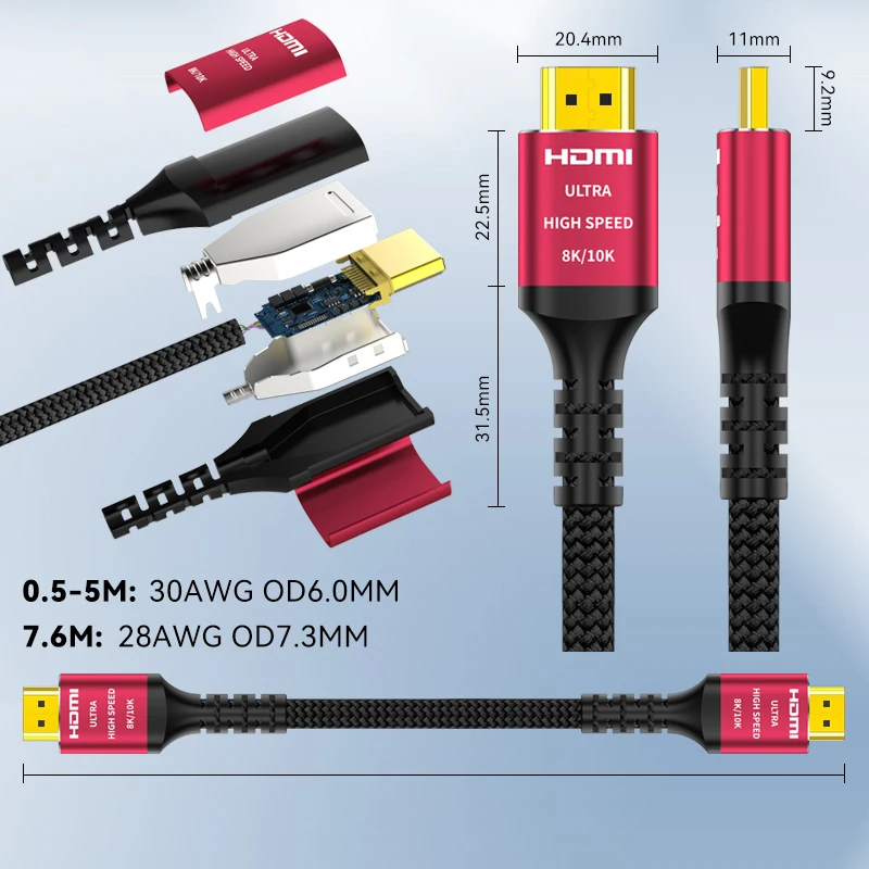 Long 8K HDMI 2.1 Cables, 48Gbps , High Speed Braided Cord-4K@120Hz 8K@60Hz, Compatible With Roku TV/PS5/PS4/HDTV/RTX 3080 3090