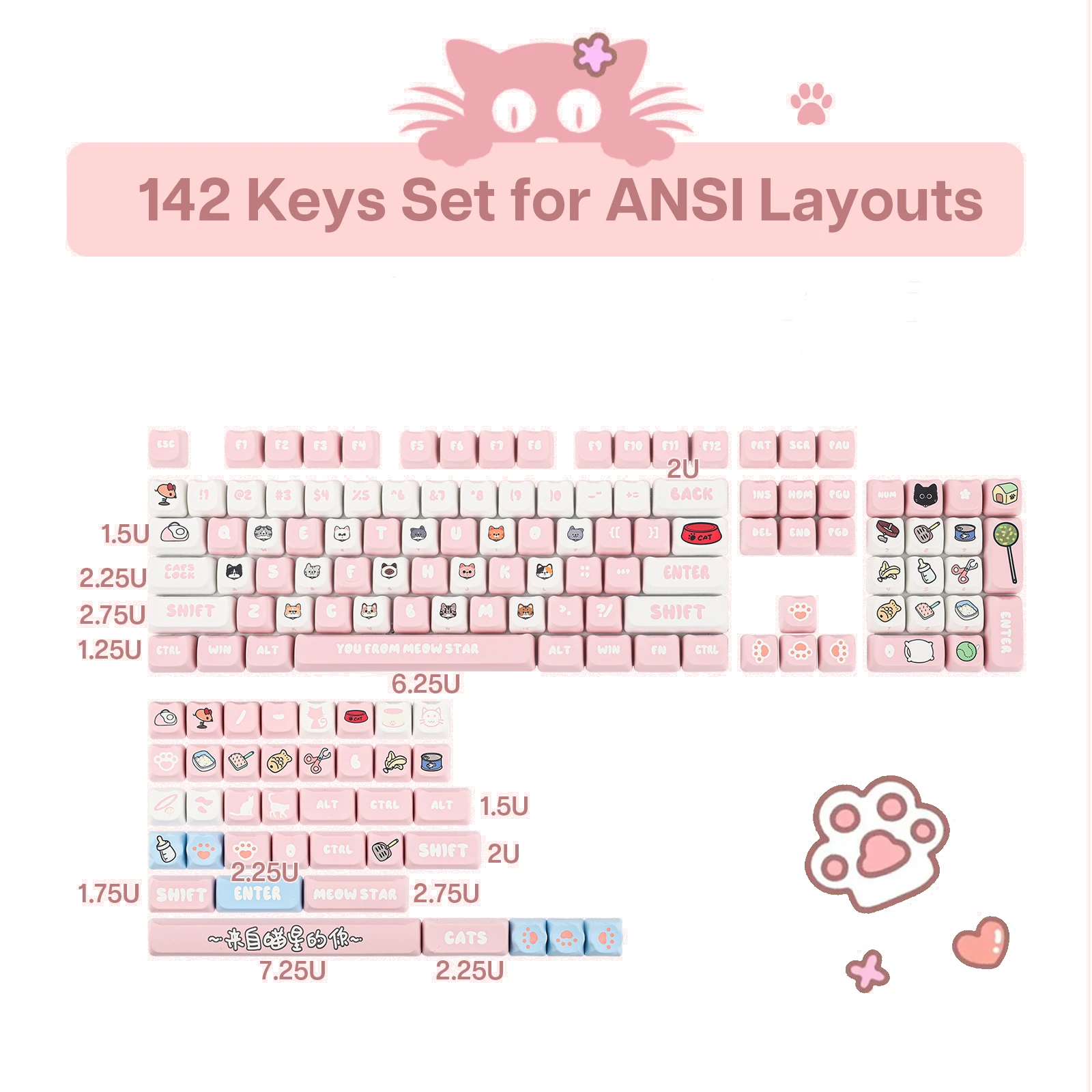 

2024 New Products EPOMAKER PurrCap Keycap 141 Keys MAO Profile Dye Sublimation PBT Full Keycaps Set Keyboard Keys Anime Keycaps
