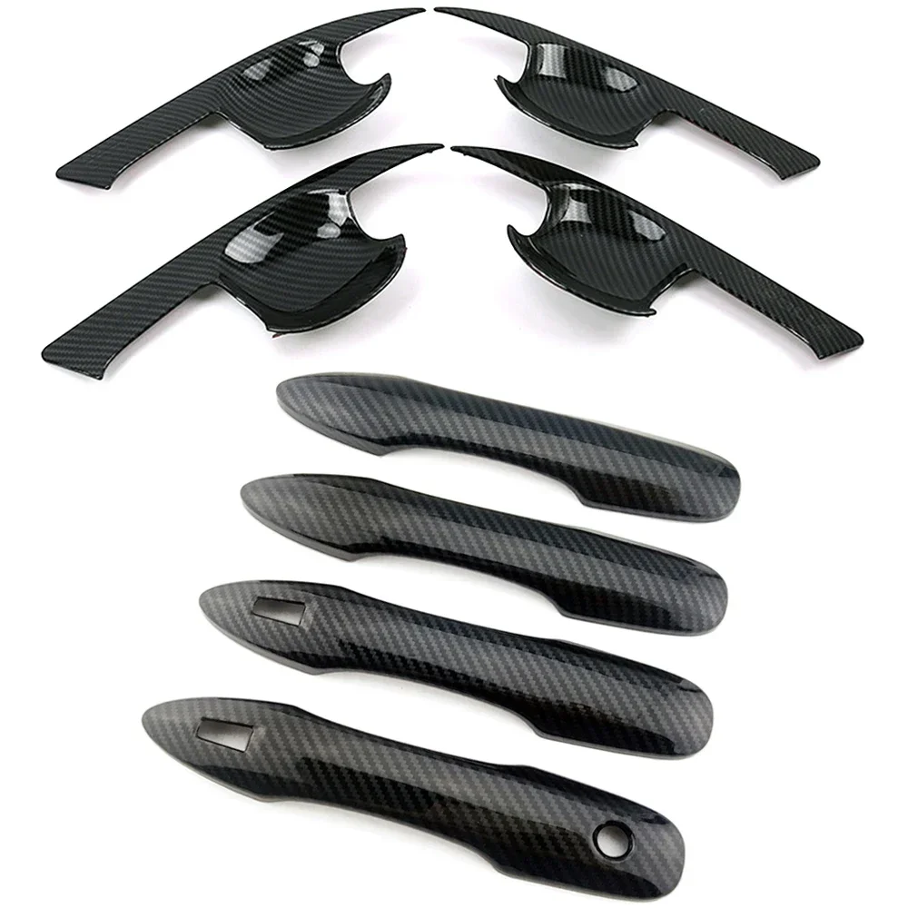 for Toyota Corolla 2019-2025 Carbon Fiber Printed Exterior Side Door Handle Cover Moulding Chrome Door Bowl Trim Frame Bezel