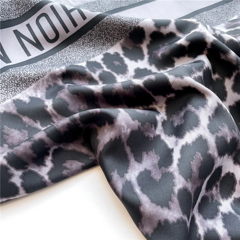 New 90X90cm Square Silk Scarf Women Popular Scarves Hair Neck Bandanna Leopard Print Headband Foulard Headcloth Muslim Headscarf