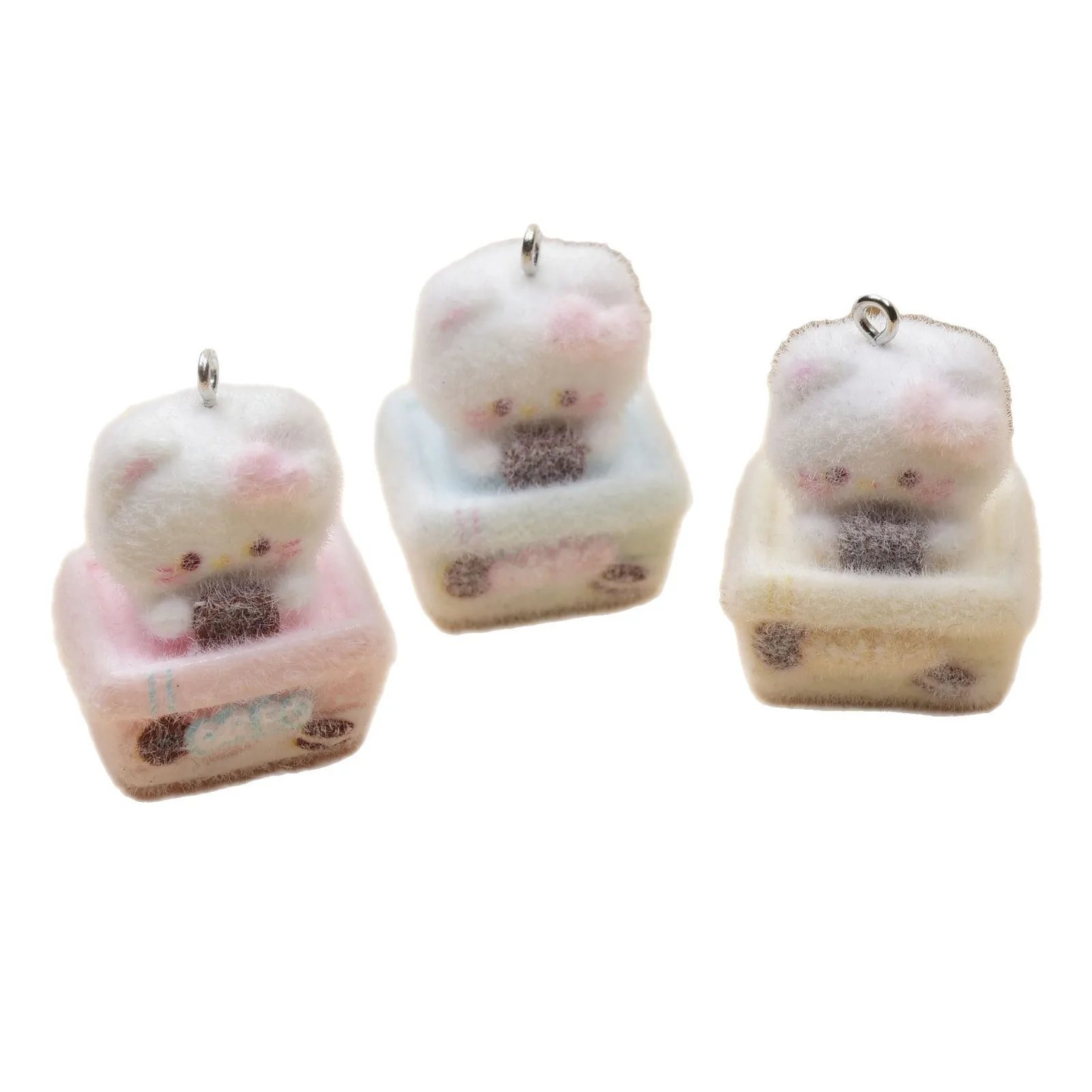 30pcs 3D kawaii Flocked resin Charms cute Cartoon Cookie Cat Pendant for Necklace Keyrings DIY Crafts Jewelry Make Accessories