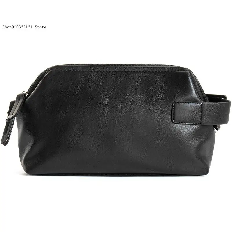 Korean Pu Leather Pure Color Business Leisure Zipper Commuting Mini Handheld Phone Bag for Men Woman
