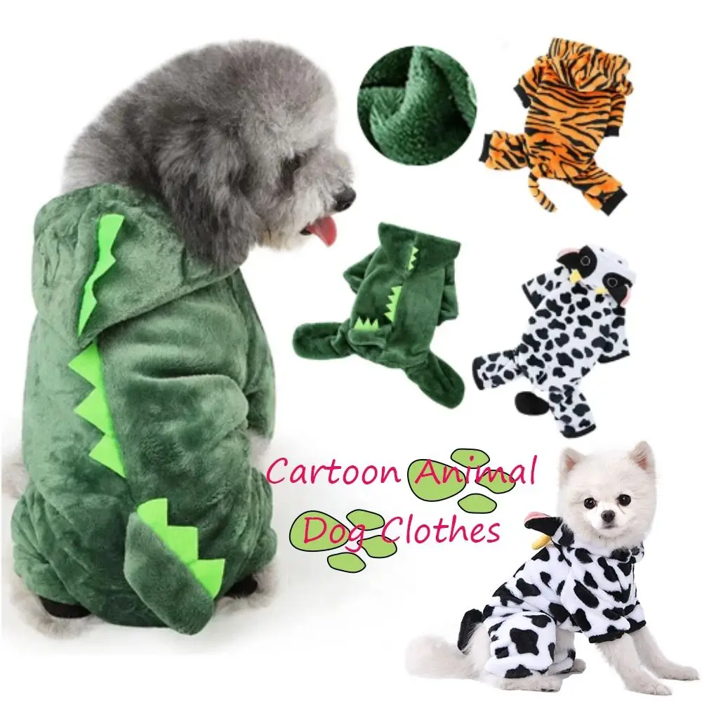 Cute Cartoon Animal Dog Clothes Pet Clothing Puppy Cat Dinosaur Outfit Dog Jumpsuit Warm Fleece Puppy Cat Costume