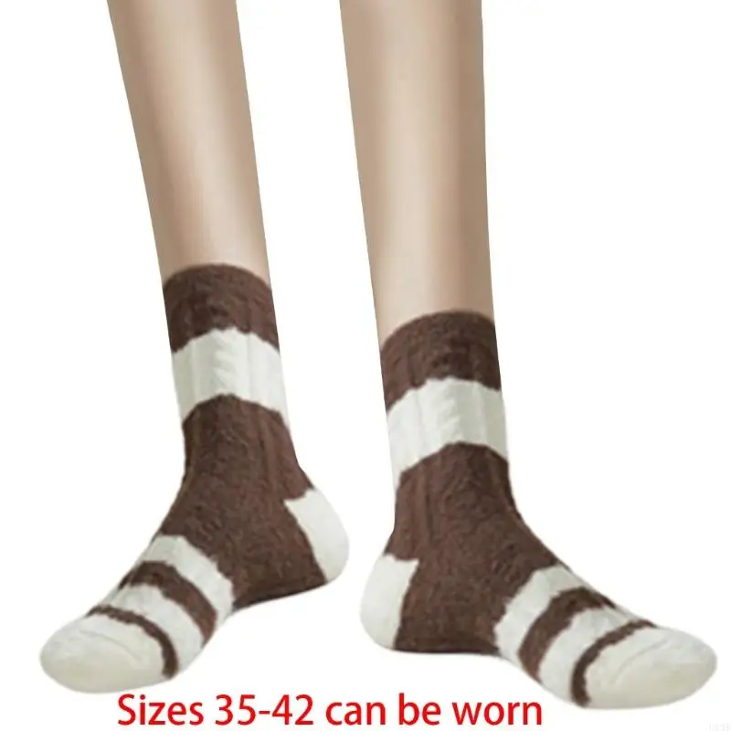 U13E Womens Striped Fuzzy Plush Floor Slipp