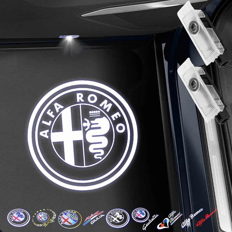 

2pcs LED Car Door Welcome Light Laser Projector Logo Ghost shadow For Alfa Romeo 147 156 159 Giulietta Giulia Mito Stelvio Brera