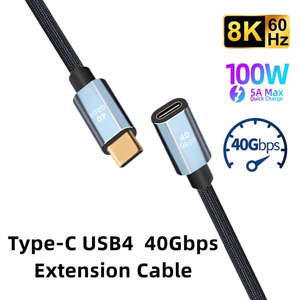 Przedłużacz USB4 Type-C USB C męski do żeńskiego przedłużacza 40 Gb/s Transfer danych 100 W 5 A Przewód ładujący do laptopów z koncentratorem USB-C PC