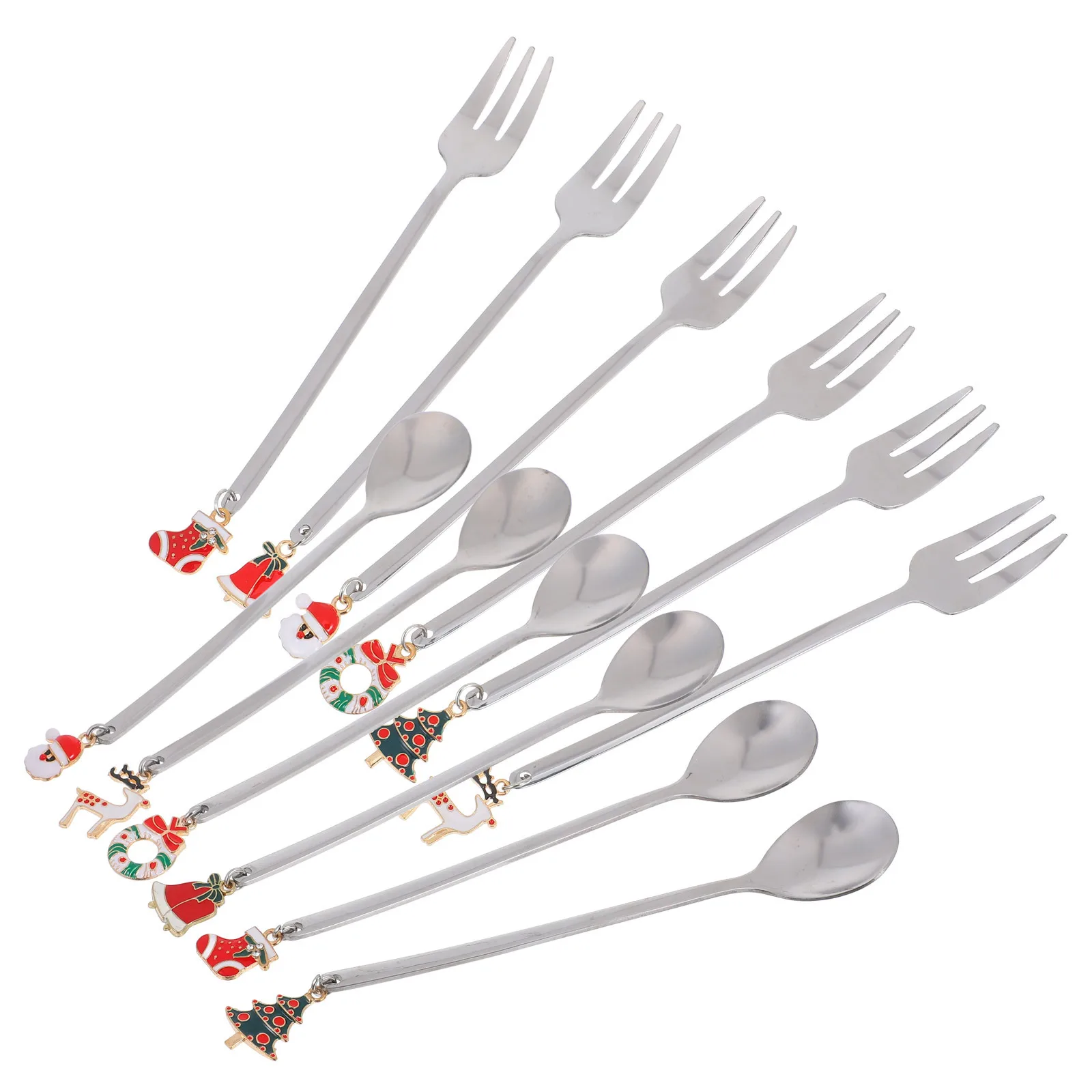

12pcs Stainless Steel Tableware Set Christmas Dessert Spoons Coffee Spoons For Mixing Tea Dishwasher Safe Forks Silverware