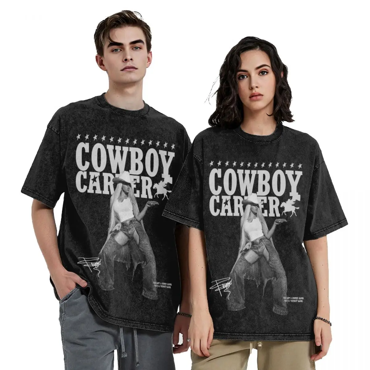 Cowboy Carter Album Beyonce 2024 Tour Outfit Washed T Shirt Men Women Streetwear Hip Hop T-Shirts Summer Tees Tops Cotton