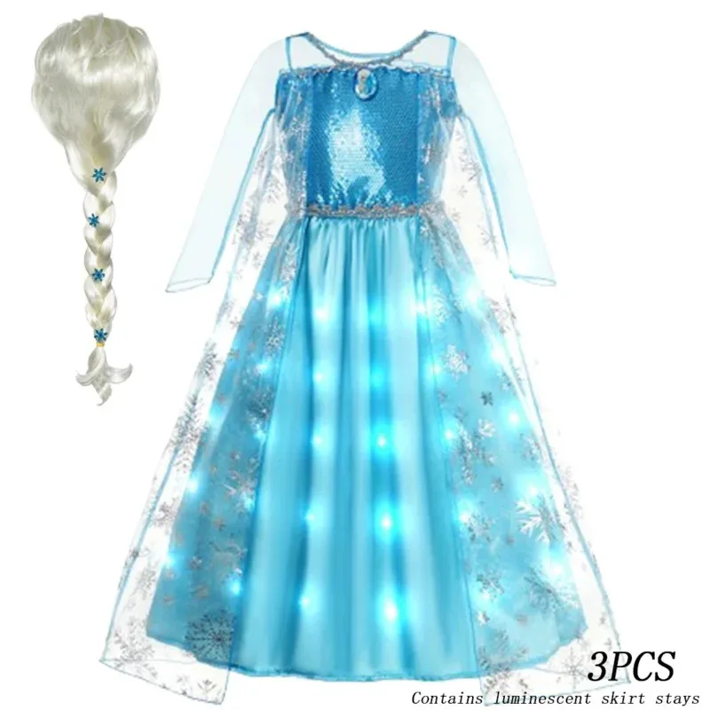 Frozen Elsa princess dress LED light up dress for kids glowing cosplay snow queen Elsa costumes Carnival party girl dresses