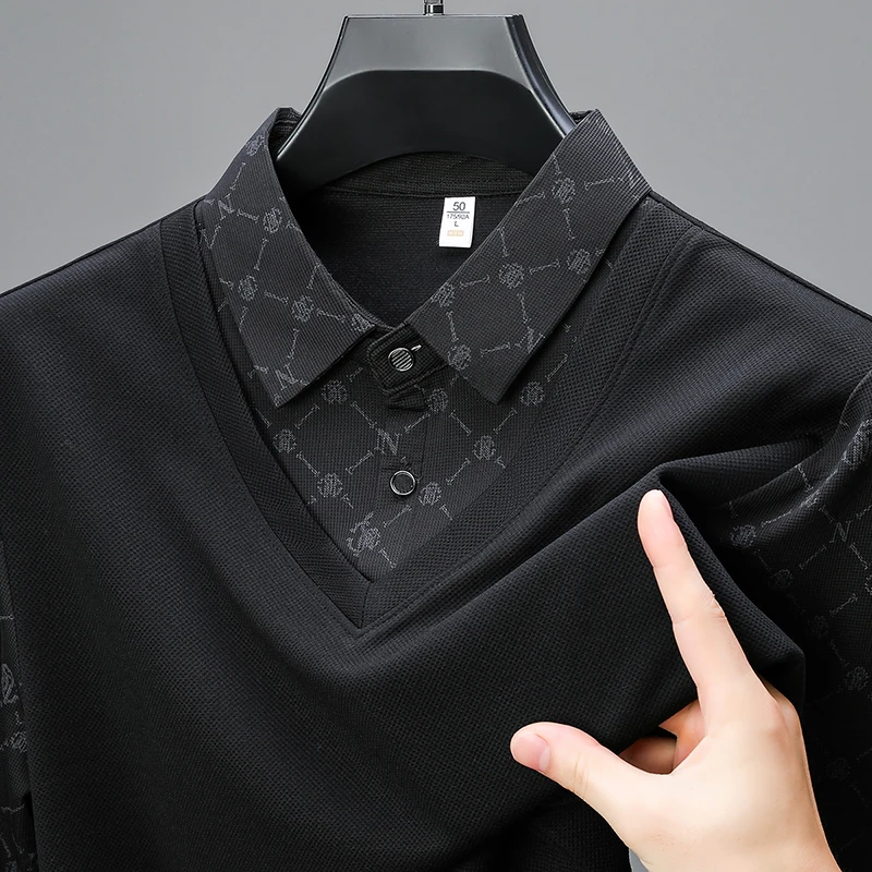 Advanced long sleeve men\'s polo shirt autumn new fashion two-piece design high-quality brand comfortable casual business T-shirt