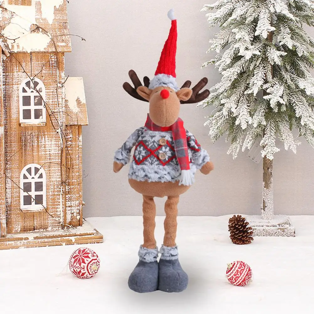 Cute Christmas Toys Retractable Leg Christmas Plush Dolls Standing Santa Claus Snowman Reindeer Festive Table for Home