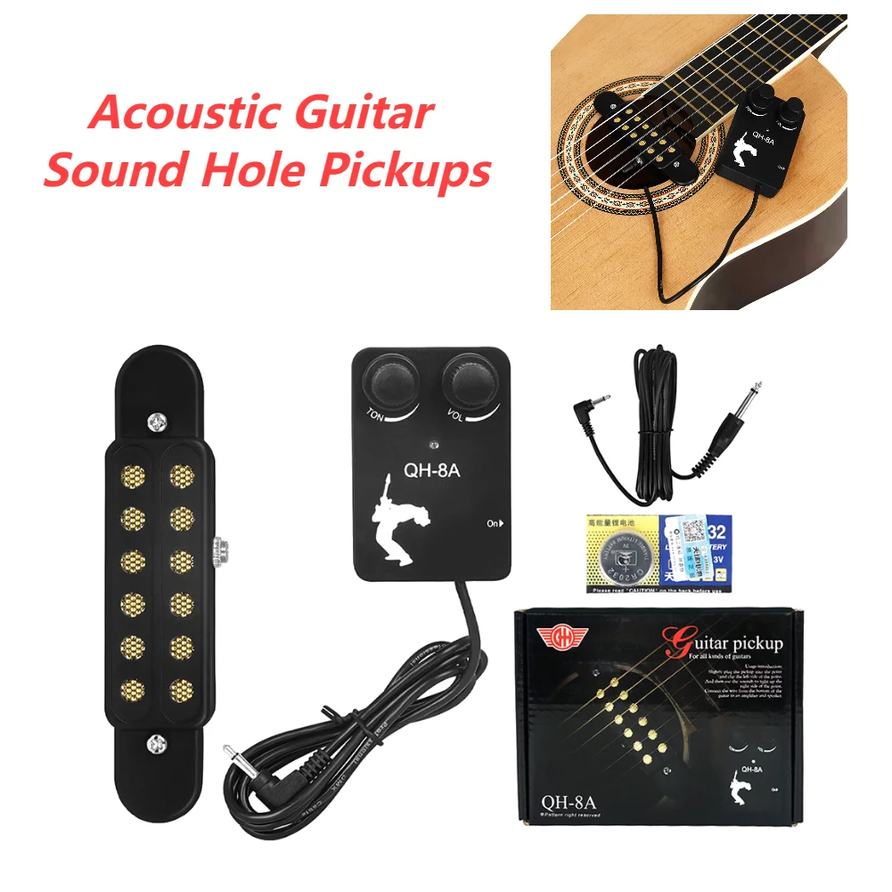 Acoustic Guitar Sound Hole Pickups Adjustable Volume Transducer Guitar Accessory Pickup with cable megaphone Collar Effector Kit