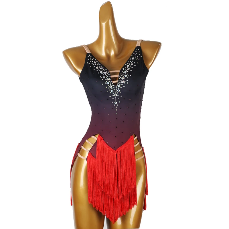 

2025 New Latin Dance Competition Dresses Women's Customized Premium Diamond Tassel Dress Tango Samba Rumba Performance Costumes