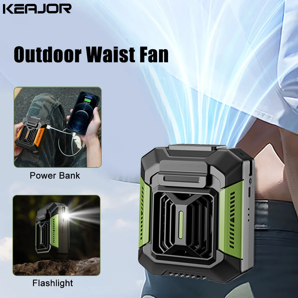 Portable Waist Fan 4000mAh Rechargeable Hanging Neck Fan Mini USB Outdoor Waist Fan for Camping Sports Running Climbing Hiking