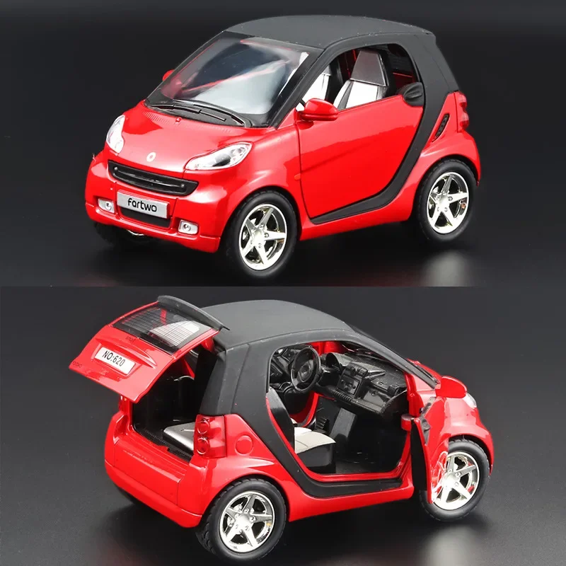 1:32 Benz SMART Cute Alloy Model Car Metal Diecast Car Simulation Sound And Light Pull Back Toy Car For kids Collection Gifts