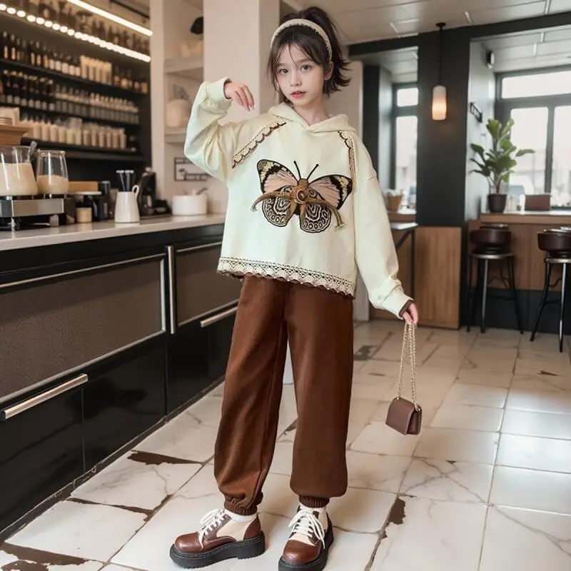 

Kawaii модный спортивный костюм для девочек, комплект со штанами, студенческий весенне-осенний повседневный топ с героями мультфильмов, длинные штаны, комплект из 2 предметов, детская одежда