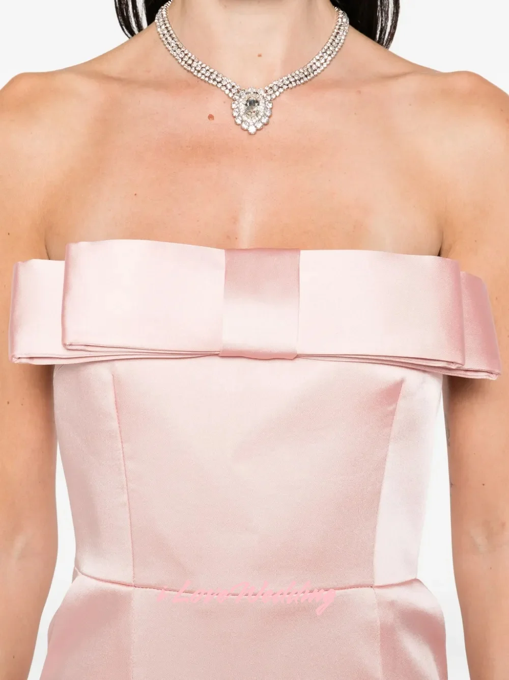 Vestido de noche rosa sin tirantes 2025, sin mangas, con lazo, sirena, sin espalda, largo hasta el suelo, vestido de fiesta plisado, vestido de fiesta de boda personalizado