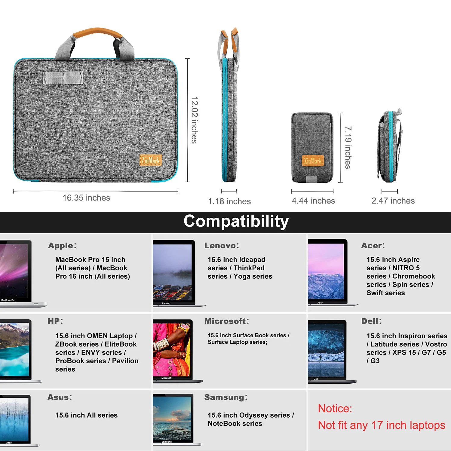 Laptoptas 15.6 Inch Aktetas Met Afneembare Riemtas, Compatibel Met Alle 15-16 Inch Macbook En Meest 15.6 Inch Notebooks