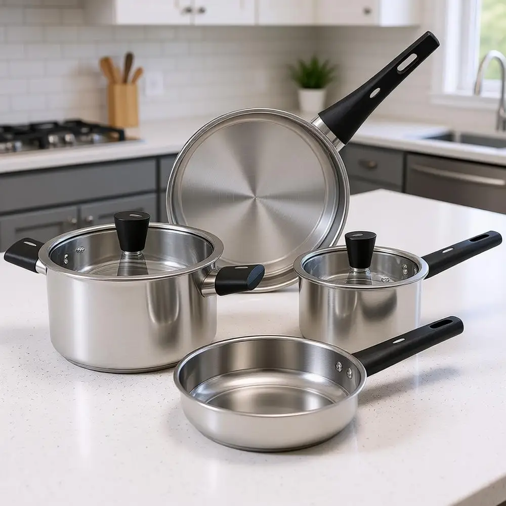 

6-Piece Stainless Steel Pots and Pans Set, Kitchen Cookware with Stay-Cool Handles, Compatible with Gas, Electric & Induction, D