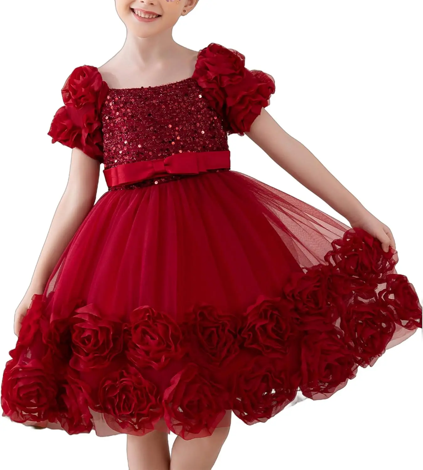 

Платье для маленькой девочки с объемной цветочной вышивкой. Платья для девочек-цветочниц на Пасху, свадьбу, день рождения или выпускной.