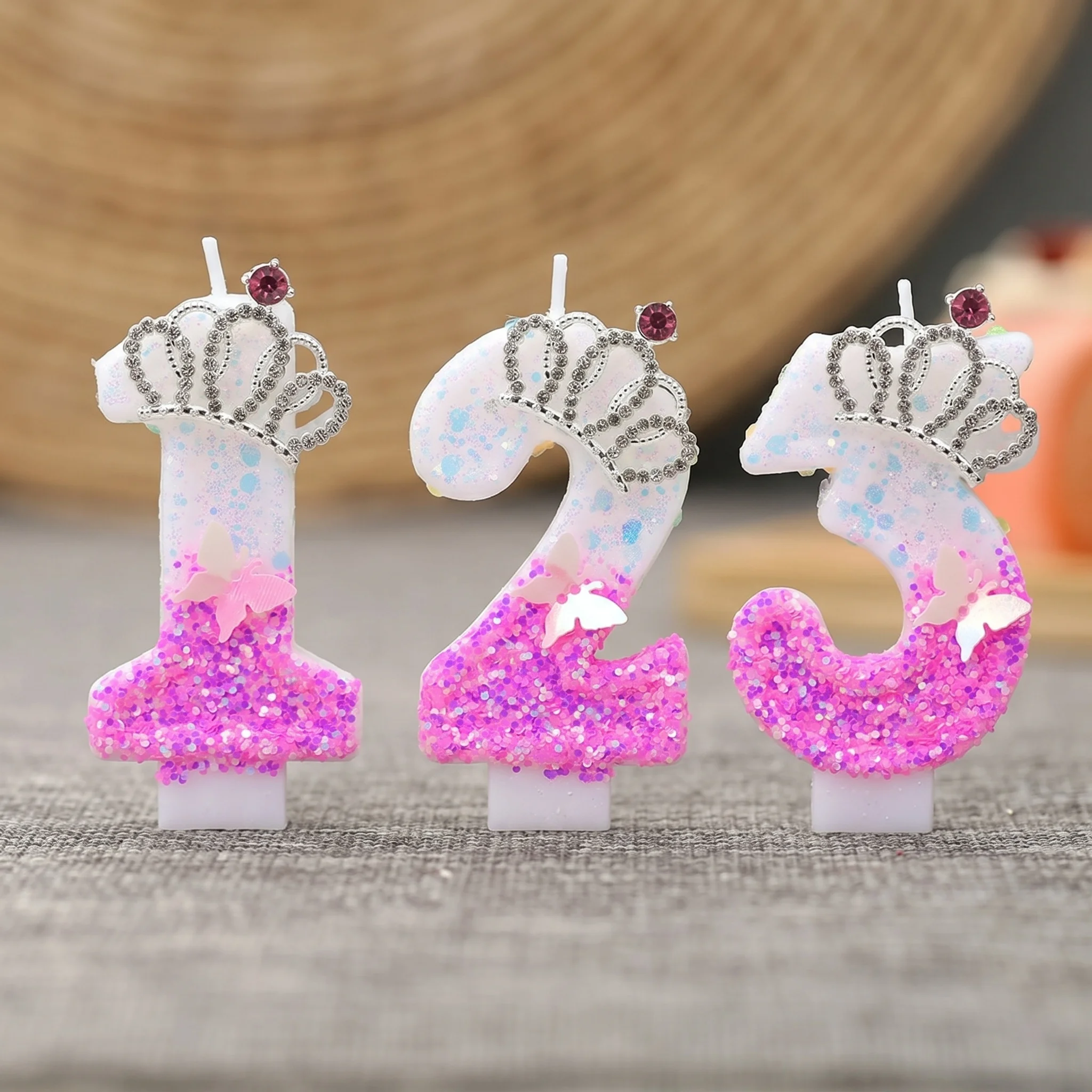 Creative Crown Digital Birthday Candle White Rose Red - Princess Adult Party Cake Plugin Decoration Supplies