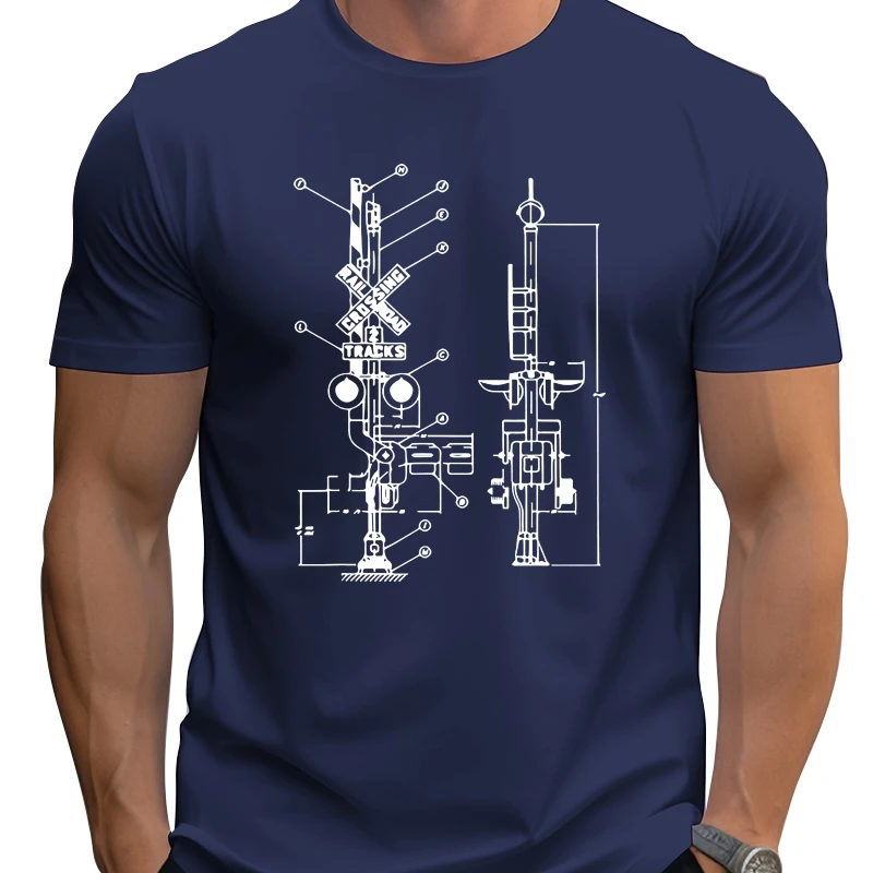 

Funny Vintage Railway Model Crossing Patent Drawing Model Train T Shirts Graphic Streetwear Short Sleeve Birthday Gifts T-shirt