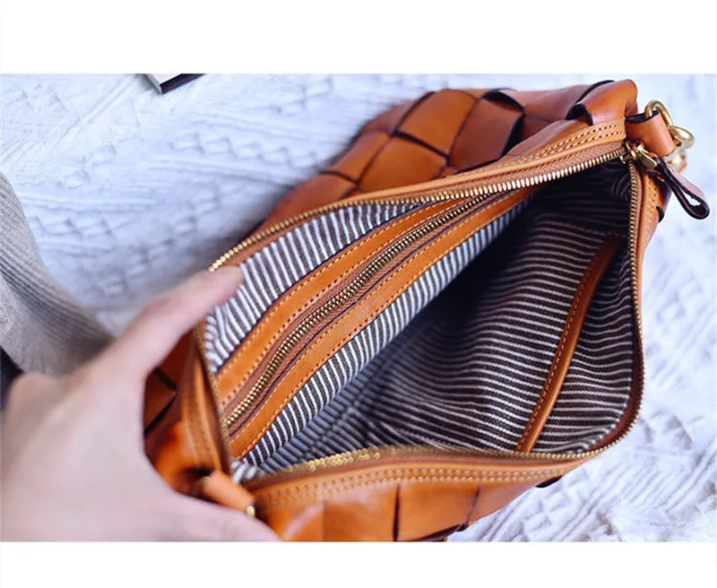 PNDME designer luxury genuine leather woven women\'s crossbody bag outdoor casual high quality real cowhide female shoulder bag