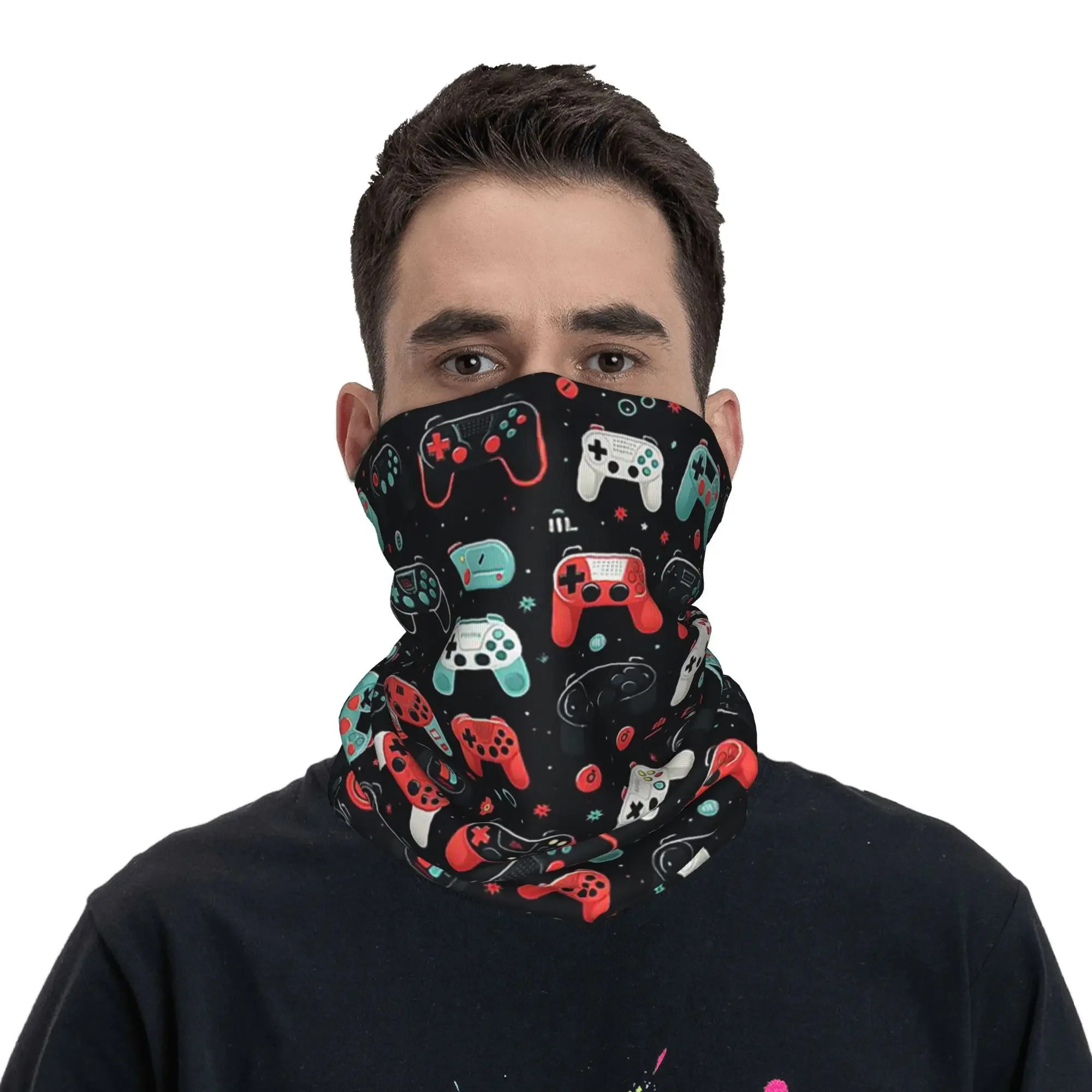 Gaming Pattern - Game Controllers Bandana Neck Gaiter Printed Wrap Scarf Multifunction Headwear Riding Unisex Adult Windproof