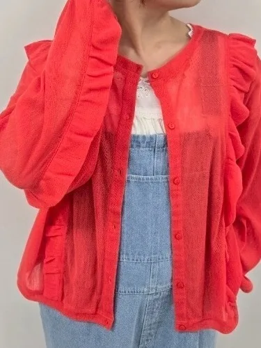 

SamansaMos2 J3787 Japanese Sle Lightweight Spring Knitted Cardigan Double-Sided Wearable Lace Trim Regular Fit Long Sve...