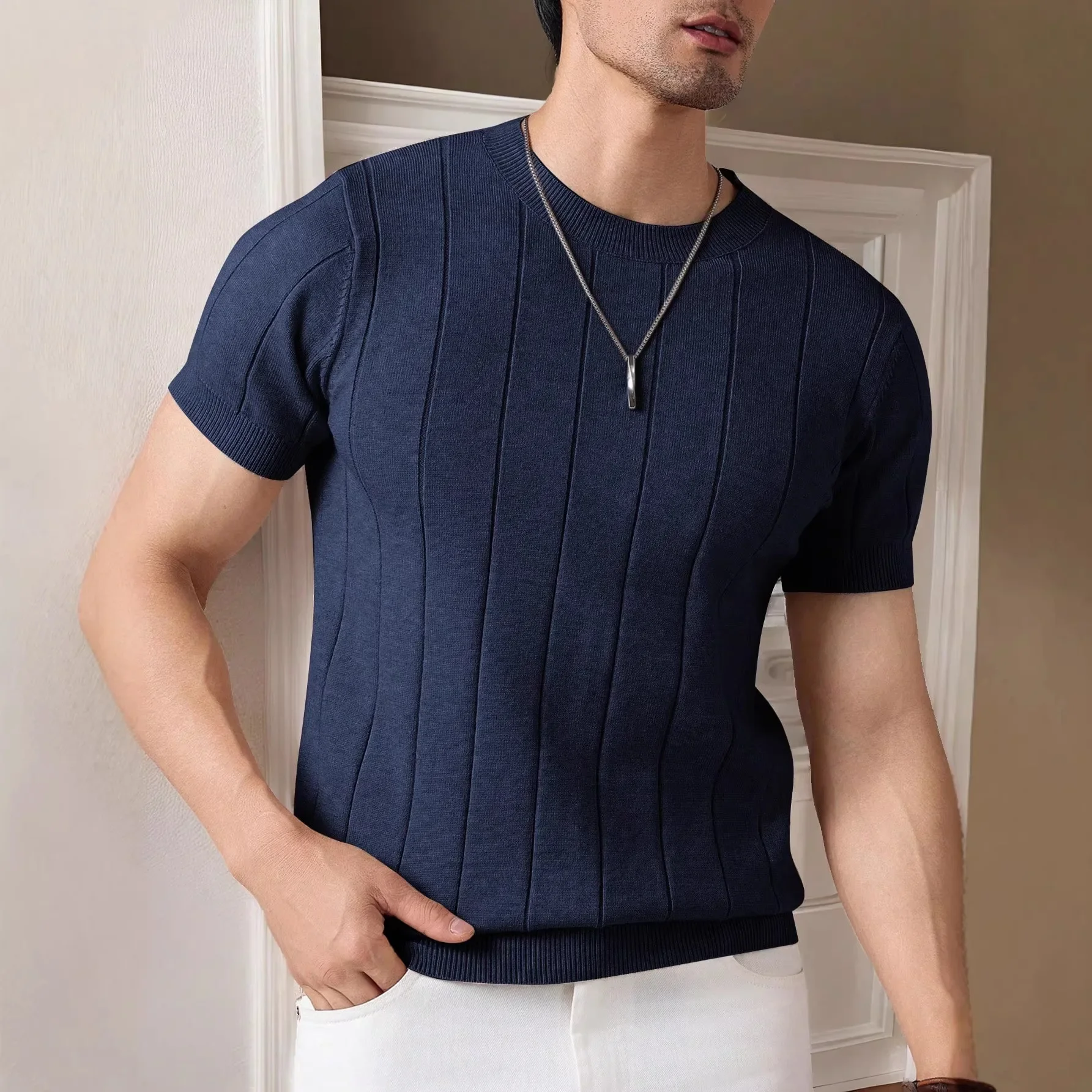 Solid Color Slim O-neck Short Sleeve Simple Basic Casual Trendy T-shirts for Men Summer New Fashion American Male Top Clothes