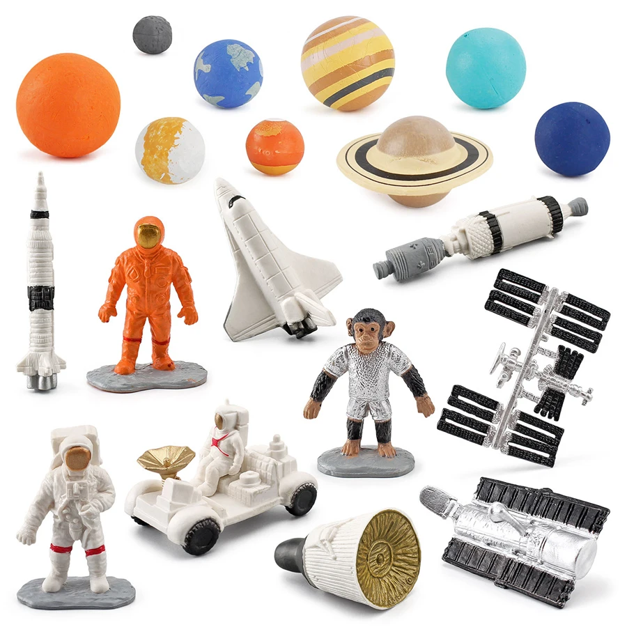 Jouets de simulation de l'espace extra-atmosphérique en plastique, modèle de neuf planètes, système solaire, ensembles de jeu de figurines scientifiques, 19 pièces