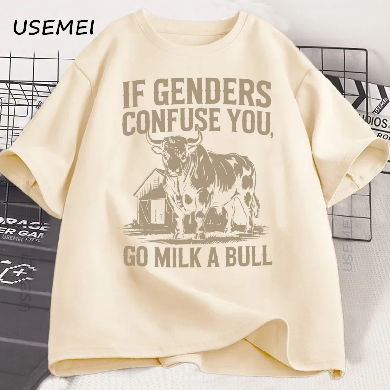 If Genders Confuse T Shirt Funny Bull Humor Y2k Short Sleeve Farm T-shirt Fashion Cotton Loose Summer T Shirts Oversized Tee