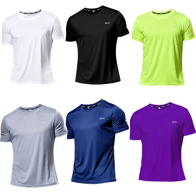 Sport Shirt  2024 Summer New 100% Polyester White Solid T Shirt Men Causal O-neck Basic T-shirt Male High Quality Running Tops