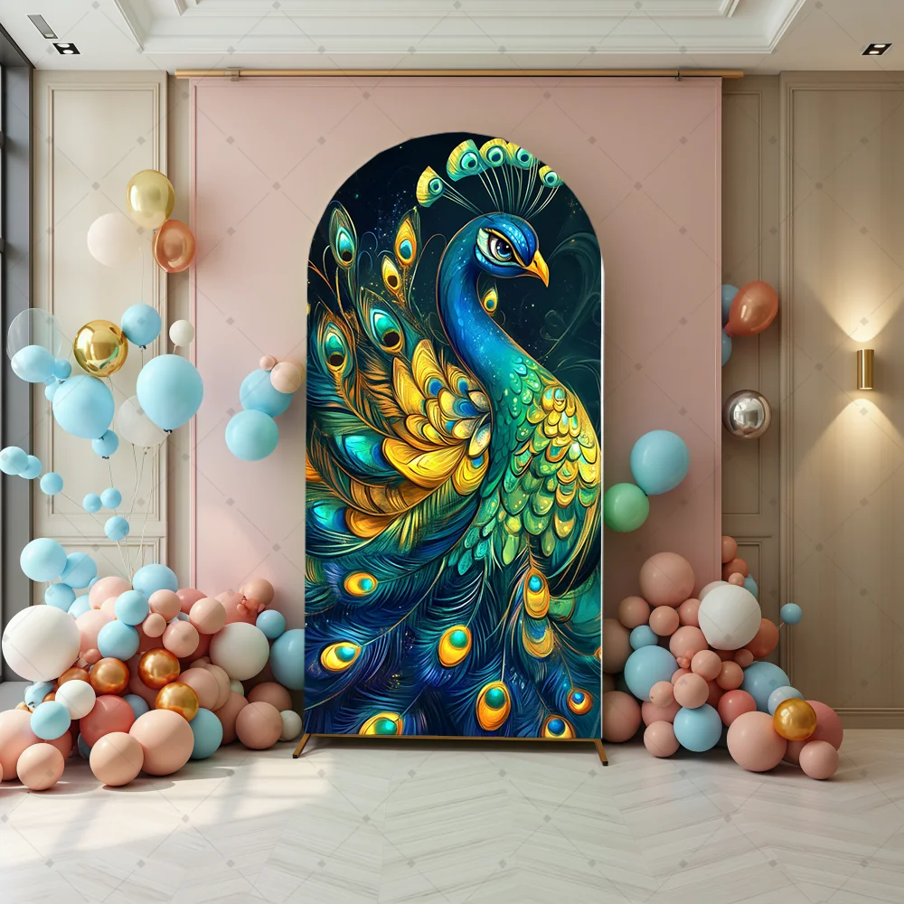 Arched Wall Background Peacock Baby Shower Arch Backdrop Cover Indian Krishna and Radha Floral Tree Birthday Party Decors Gender