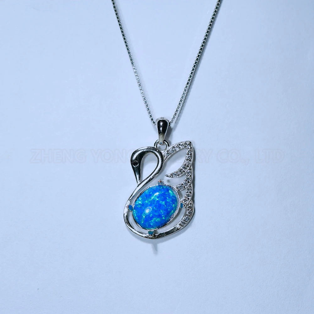 

Swan Wing Shape Opal Pendant 925 Sterling Silver Oval Stone Animal Pendant