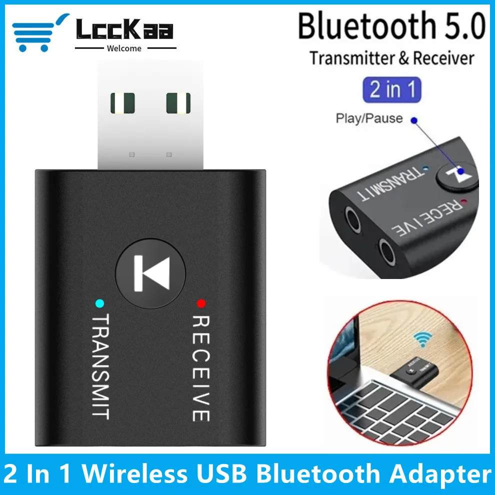 LccKaa-Adaptateur USB sans fil Bluetooth 5.0, émetteur-récepteur, dongle audio Bluetooth, adaptateur USB sans fil pour PC, ordinateur portable, 2 en