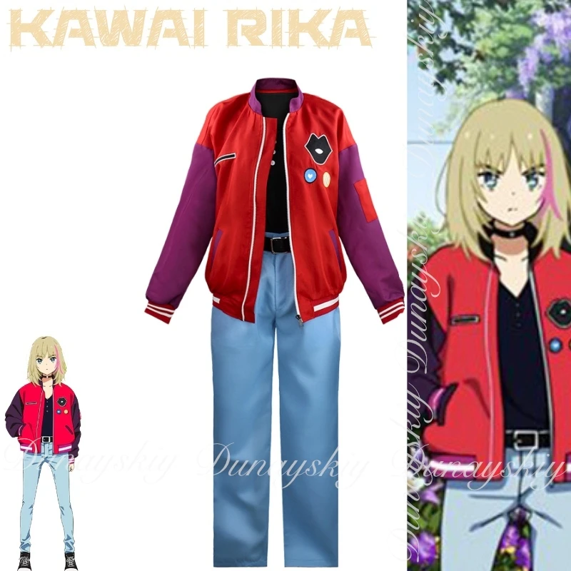 عجب البيض الأولوية كاواي ريكا فتاة مع الشعر الأشقر والوردي يسلط الضوء على سكّين متعدّد الاستخدامات الأسلحة تأثيري حلي أنيمي بدلة كاملة