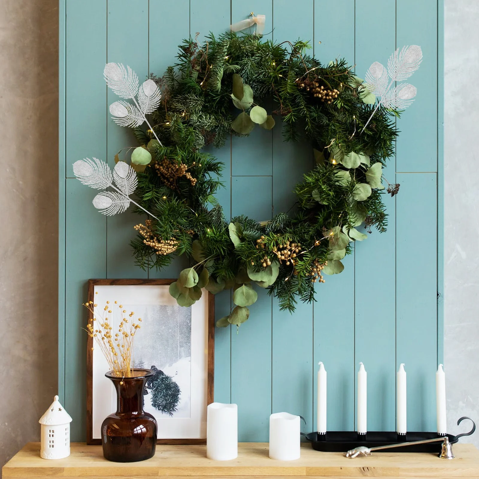 

6Pcs Artificial Christmas Leaves Simulation Pendant Branch Xmas Scene Layout Decoration Home Window Tree Ornaments Supplies