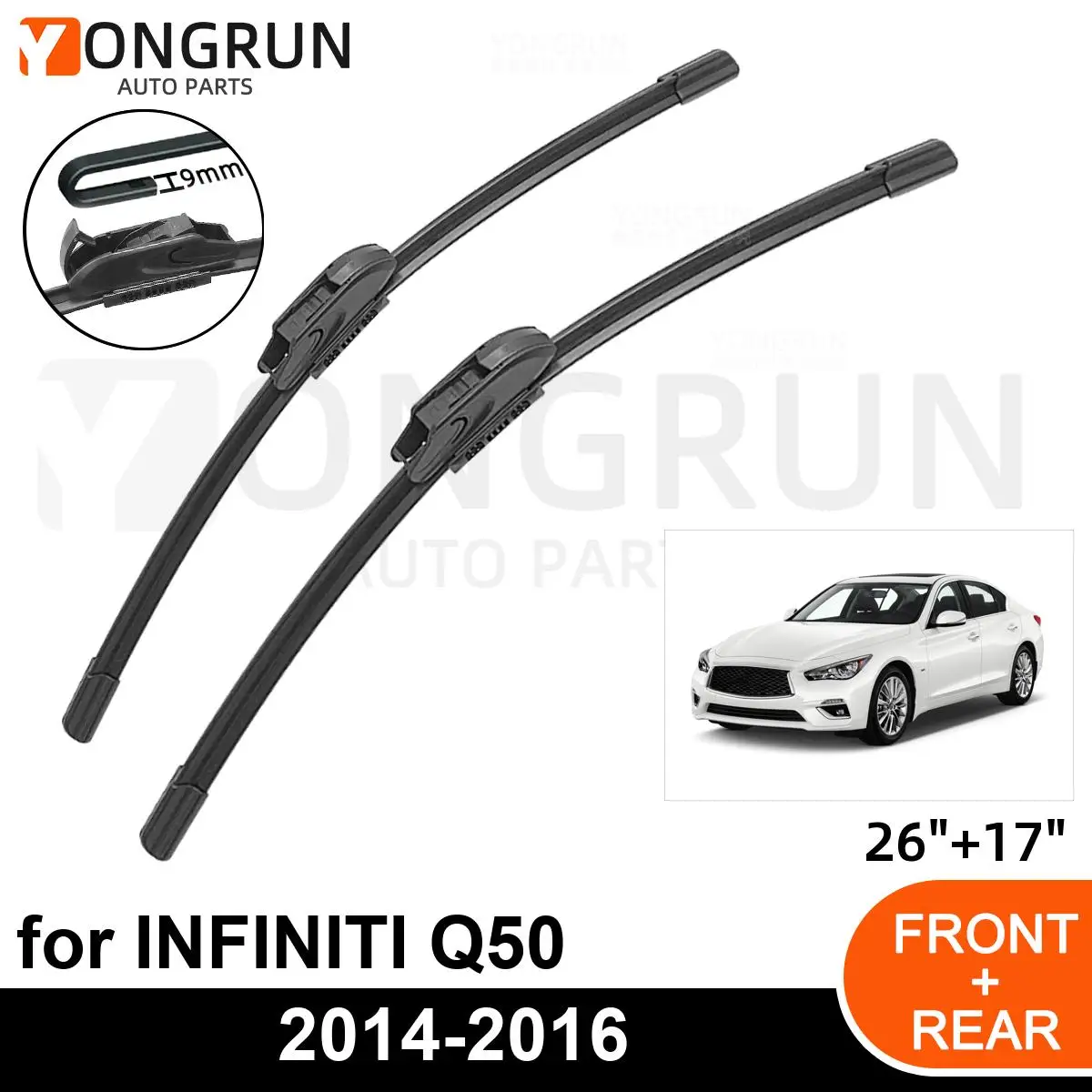 

Car Front Windshield Wipers For INFINITI Q50 2014-2016 Wiper Blade Rubber 26"+17" Car Windshield Windscreen Accessories